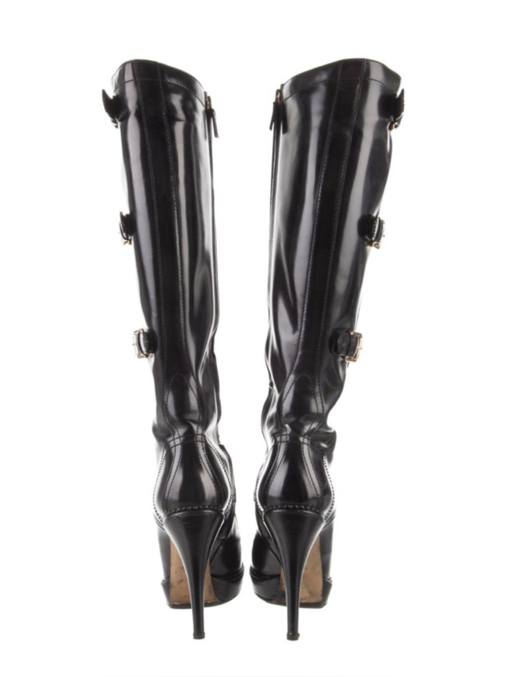 GUCCI VINTAGE Black Leather Riddle Knee High Lace-Up Platform Heeled Boot 2009 - Picture 11 of 15